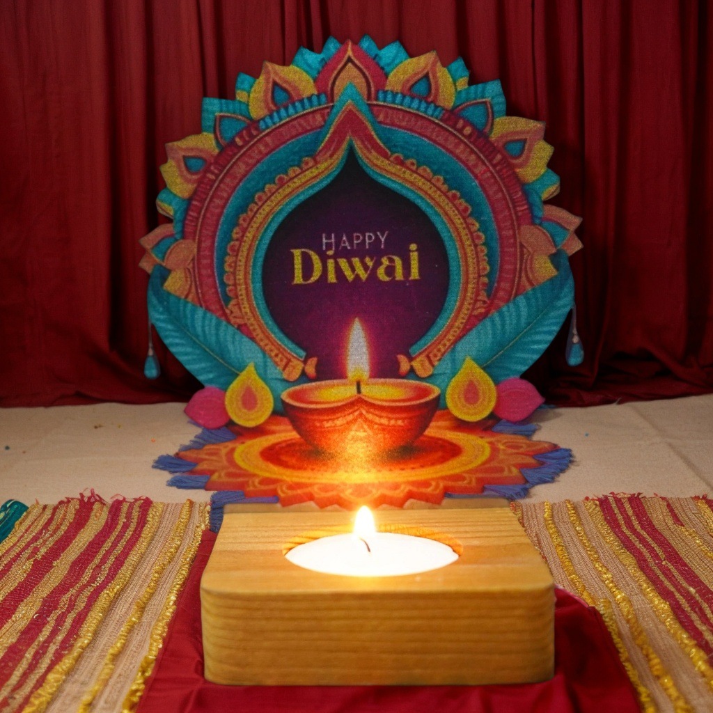 Decor Lighting India - 工場インド ディワリ祭の光の祭典の雰囲気 錬鉄製の燭台 UV印刷の風景装飾小道具