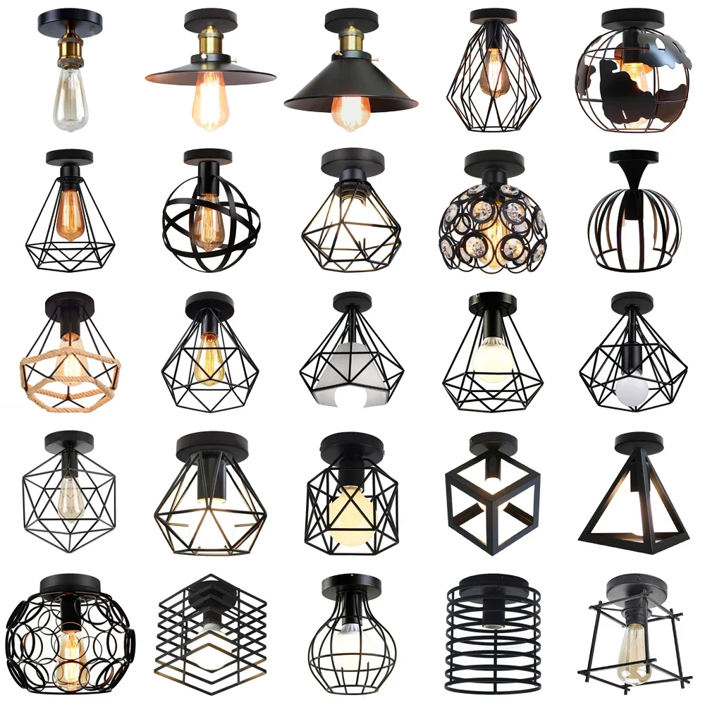 Decor Lighting Returns - ヴィンテージ鉄シーリングライトリターン廊下玄関小さな天井ランプ黒工業用 E27 家の装飾鉄スタンドライトランプ