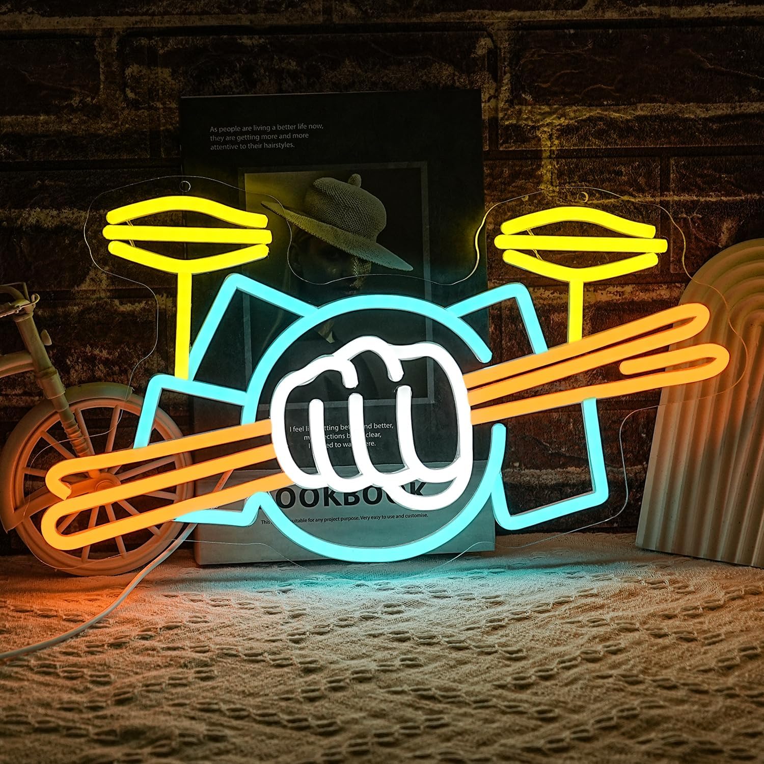Wall Decor Lighting - ドラムセットネオンサインUSB電源式楽器LEDネオンライト、音楽スタジオの壁飾り、ミュージカルショーの壁装飾用
