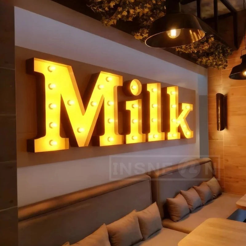 Light Up Letters Marquee - カスタムメタル電球文字マーキーサイン、カスタムビジネス照明付きサイン、理想的な店舗装飾、カスタムヴィンテージライトアップウォール