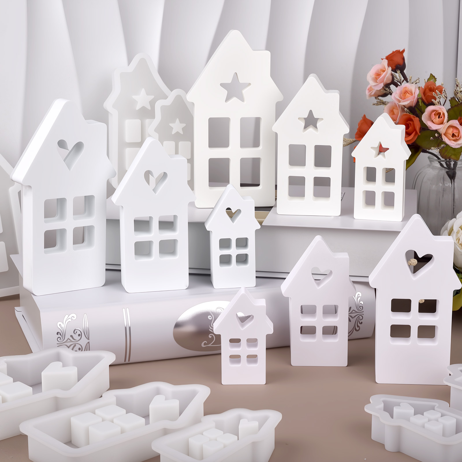 Lighting Decor For House - スターハートハウスシリコーン金型ライトハートハウスコンクリート金型鋳造金型家の装飾樹脂キャンドル鋳造金型