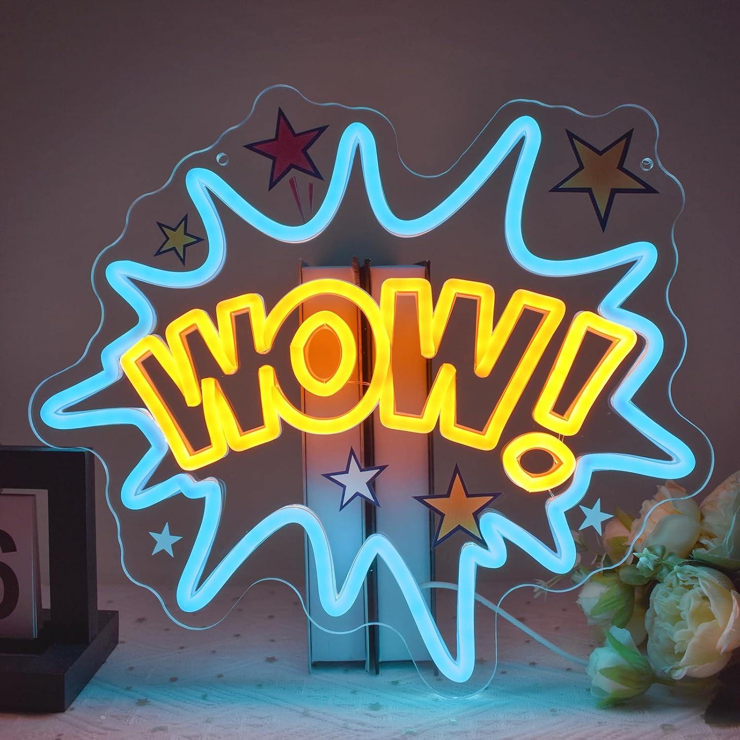 Lighting Decor Wow - WOWネオンサイン USB調光式LEDネオンライト 寝室、ゲームルーム、ティーンルーム、寮、パーティー、バー、楽しいテーマの壁飾りナイトライト