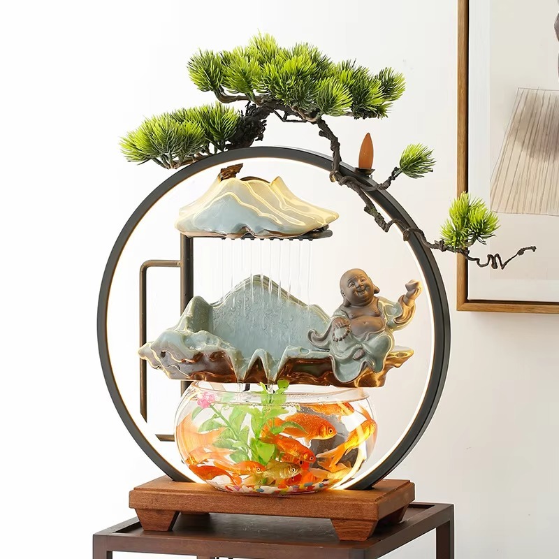 Decor Lighting Returns - 装飾的な家庭用陶磁器製品、仏像型LEDライト付き逆流滝香炉