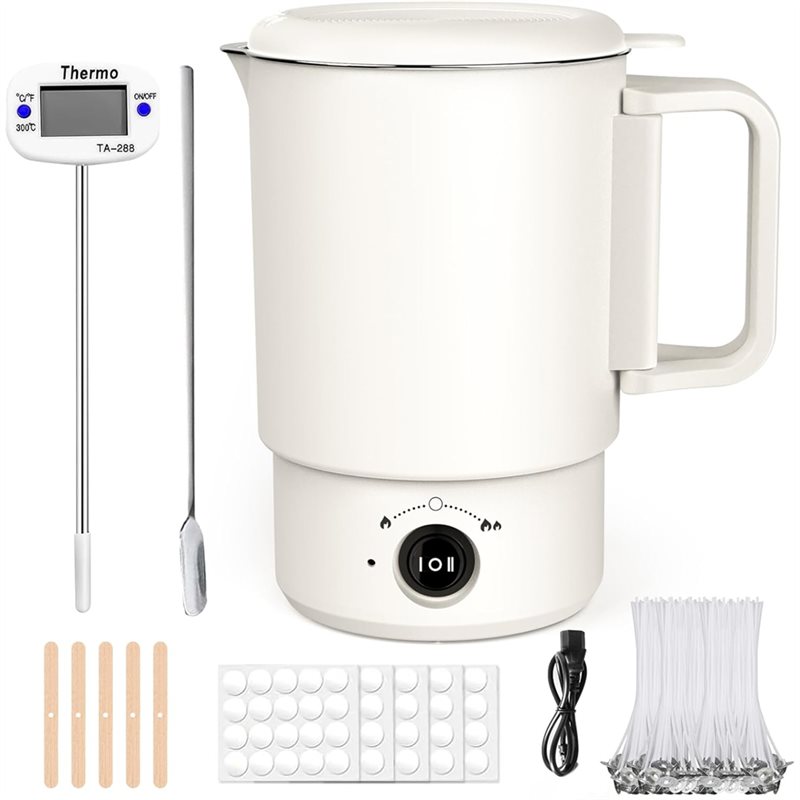 Wax Melter Electric - A47U 電気ワックス溶解ポットキット 温度計付き 800ML ワックスメルター キャンドル作り用、初心者向けDIY作成用品