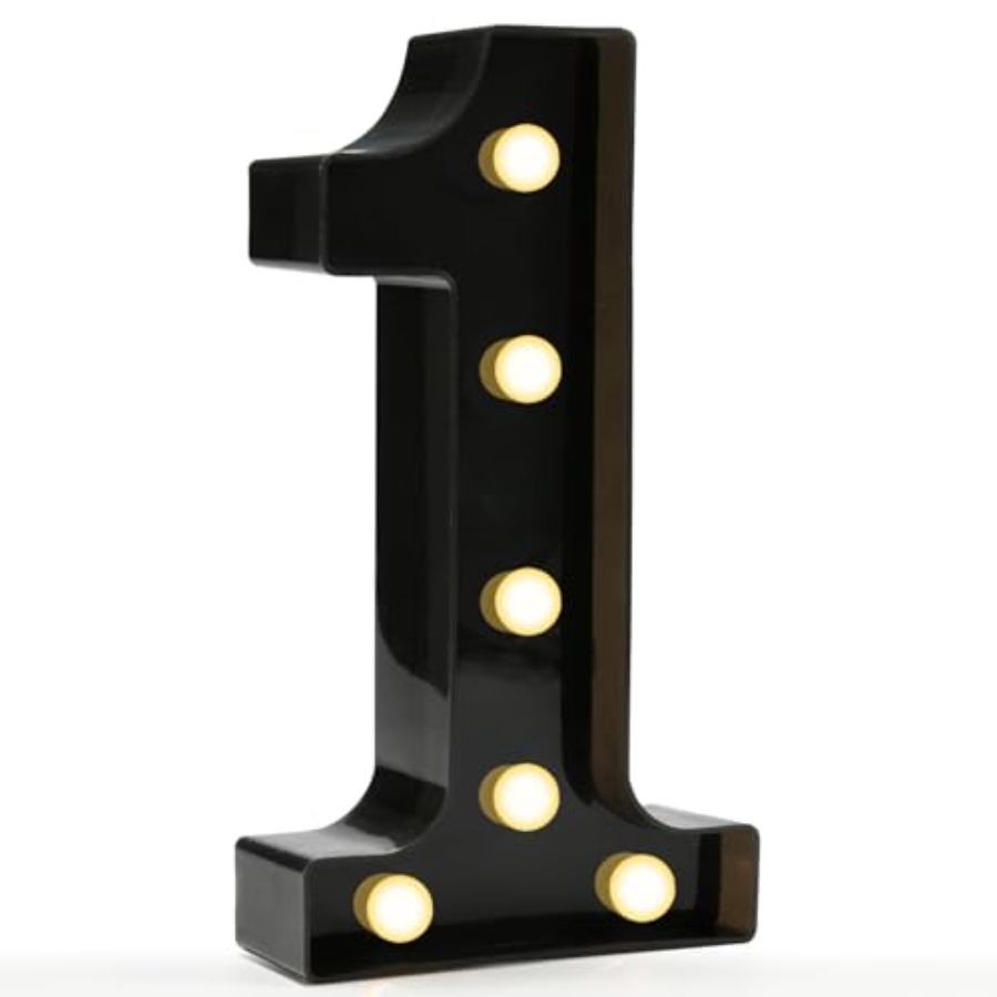 Light Up Letters Marquee - 装飾LEDライトアップ数字文字、黒色プラスチック製マーキーライトサイン、聖体拝領記念日、誕生日パーティー、結婚式の装飾、電池式