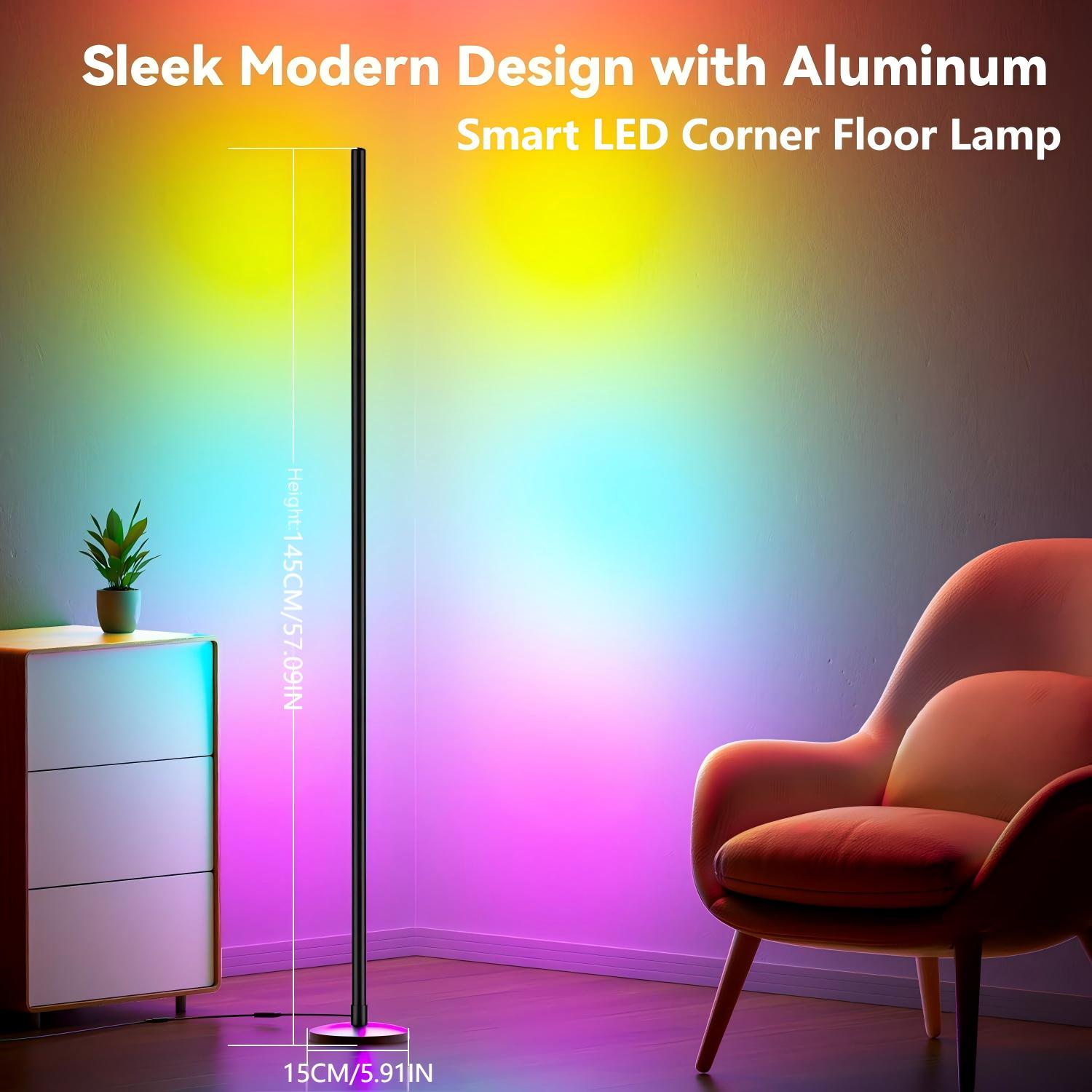 Colour Changing Bulb - コーナーフロアランプ RGB ICライト（APPとリモコン付き）LEDフロアアンビエントライト、1600万色のDIYカラーチェンジ機能搭載