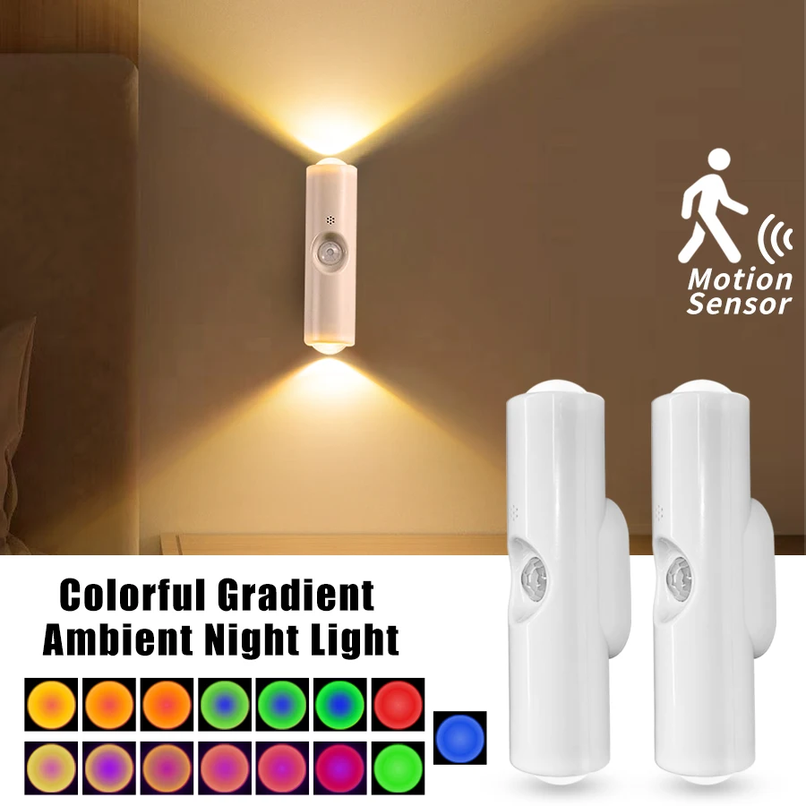 Colour Changing Bulb - LED モーションセンサーナイトライト RGB 色変更ワイヤレス壁ランプ充電式磁気サンセットランプ寝室リビングルーム用