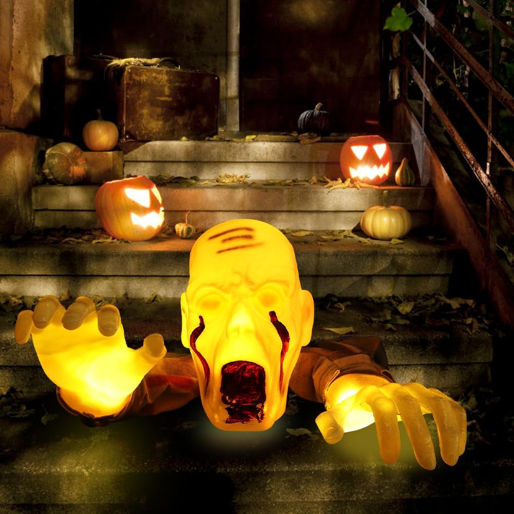 リアルなゾンビ像ハロウィン照明装飾怖い顔腕スケルトン墓地お化 - Lighting Decor For House のレビューと価格