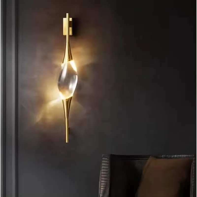 新デザイン モダン フル銅製 ゴールドクリスタル LED ウ - Wall Decor Lighting のレビューと価格