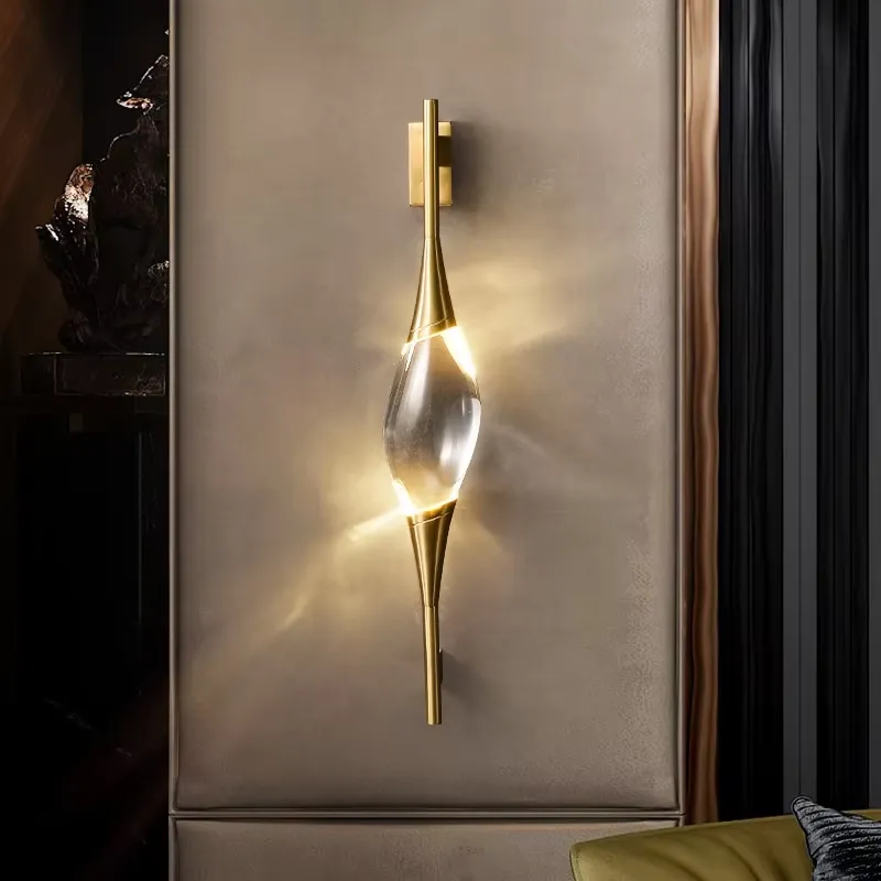 新デザイン モダン フル銅製 ゴールドクリスタル LED ウ - Wall Decor Lighting のレビューと価格