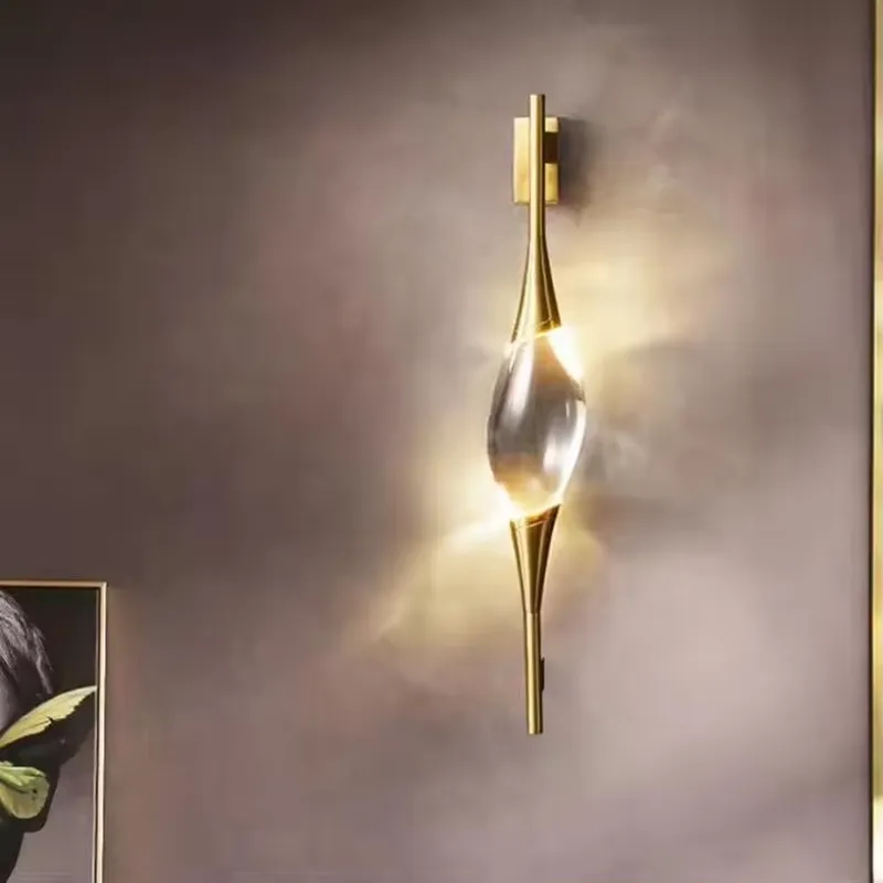 新デザイン モダン フル銅製 ゴールドクリスタル LED ウ - Wall Decor Lighting のレビューと価格