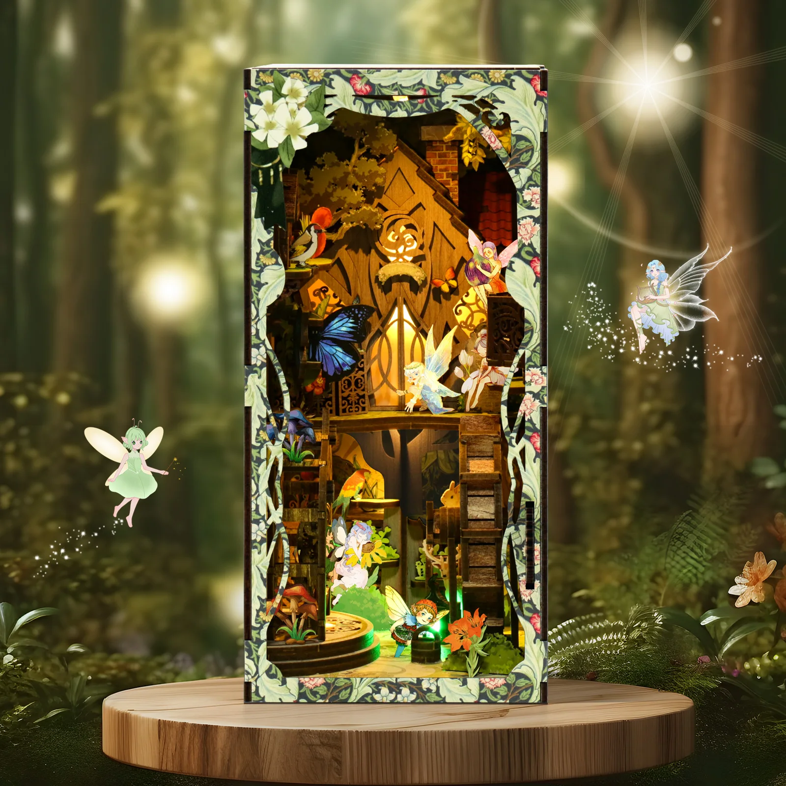 クールなDIYブックヌックミニチュアハウスキット 魔法の森木 - Lighting Decor For House のレビューと価格