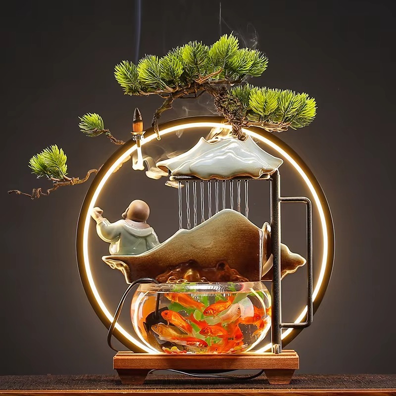 装飾的な家庭用陶磁器製品、仏像型LEDライト付き逆流滝香炉 - Decor Lighting Returns のレビューと価格