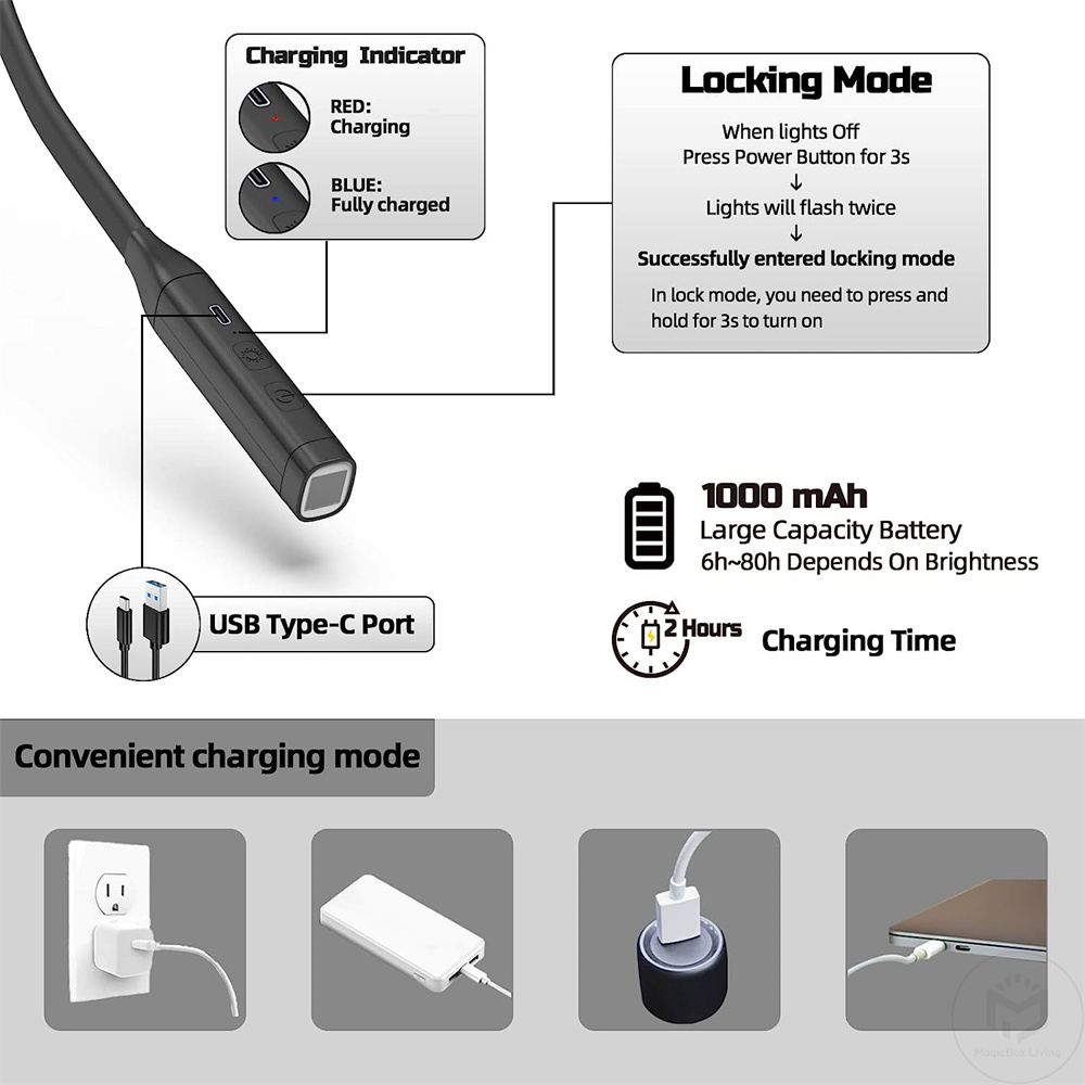 LED充電式ネック読書灯,3色,電子書籍ライト,無段階調光, - Colour Changing Bulb のレビューと価格
