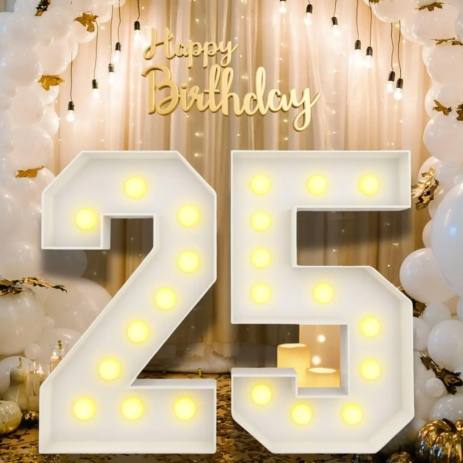 白いライトで照らされたマーキーナンバー、誕生日パーティー用の - Light Up Letters Marquee のレビューと価格