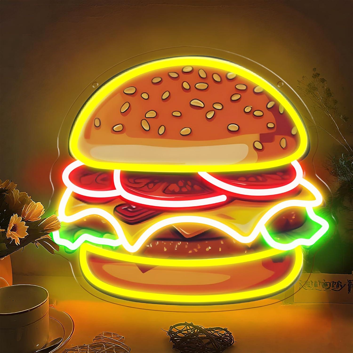 バーガーネオンサインLEDハンバーガーウォールライト、レスト - Wall Decor Lighting のレビューと価格