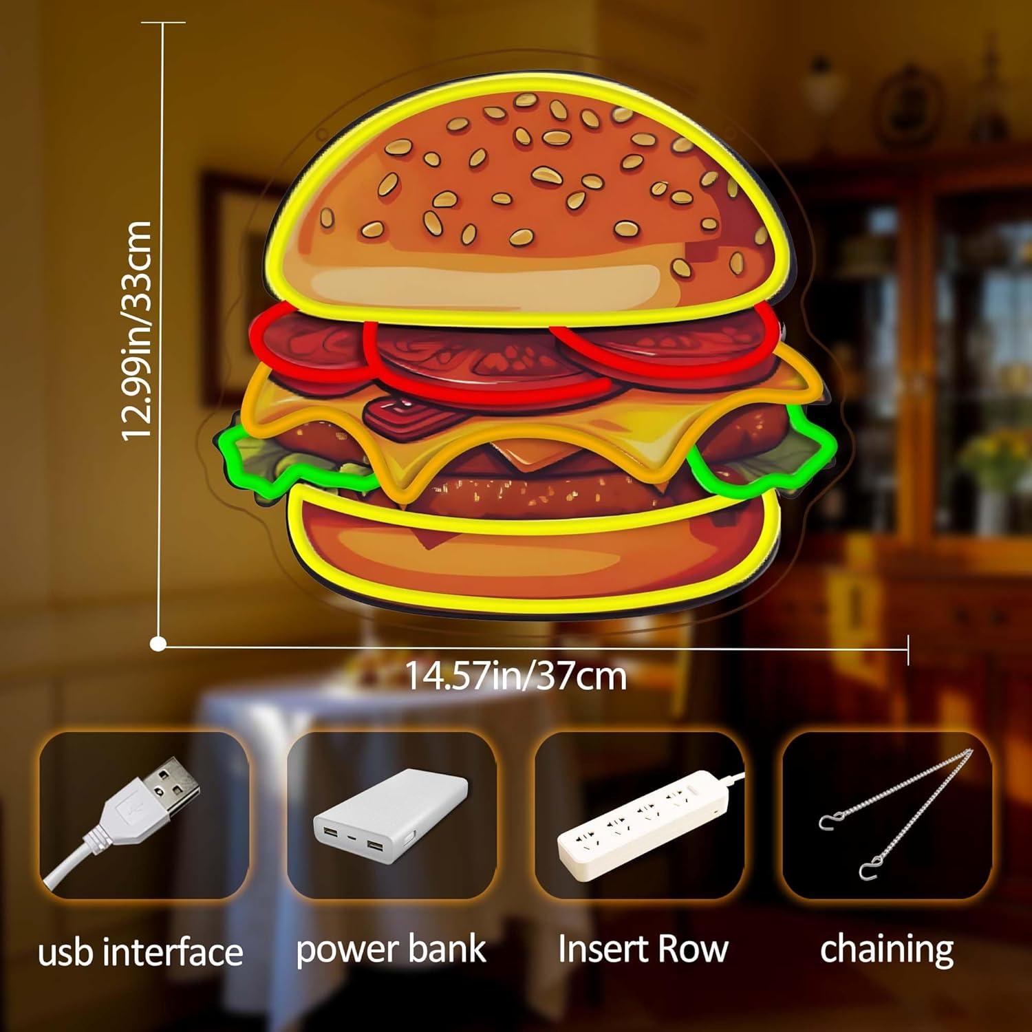 バーガーネオンサインLEDハンバーガーウォールライト、レスト - Wall Decor Lighting のレビューと価格