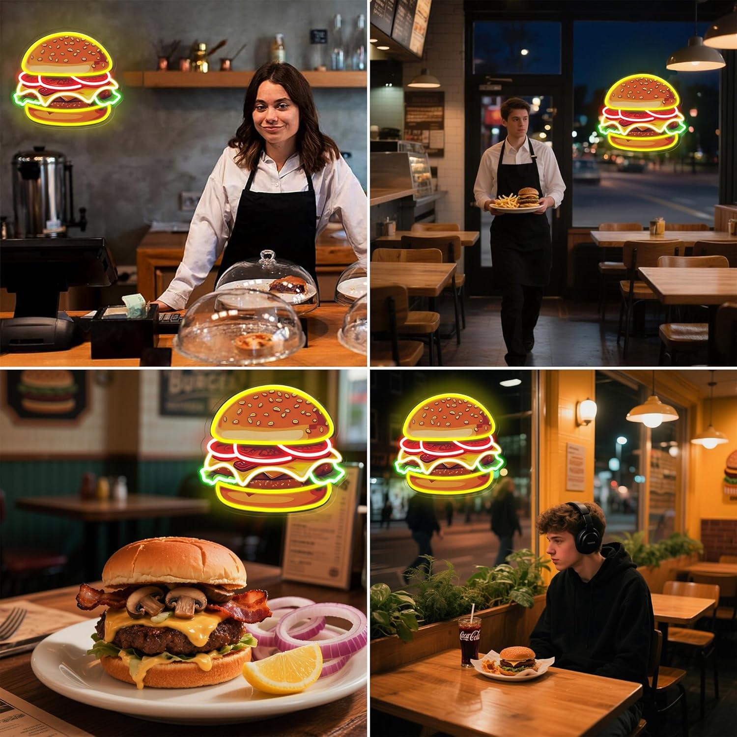 バーガーネオンサインLEDハンバーガーウォールライト、レスト - Wall Decor Lighting のレビューと価格