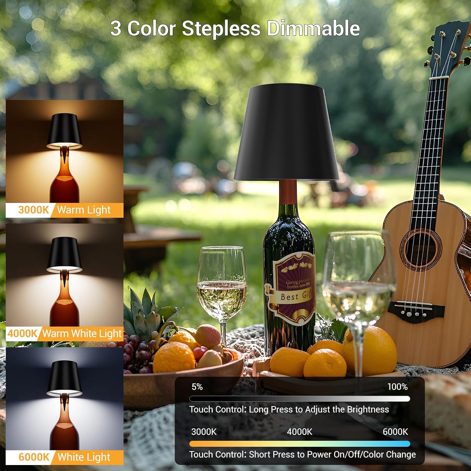 新しいワインボトルLEDランプ、卓上装飾ランプ、3色タッチテ - Colour Changing Bulb のレビューと価格